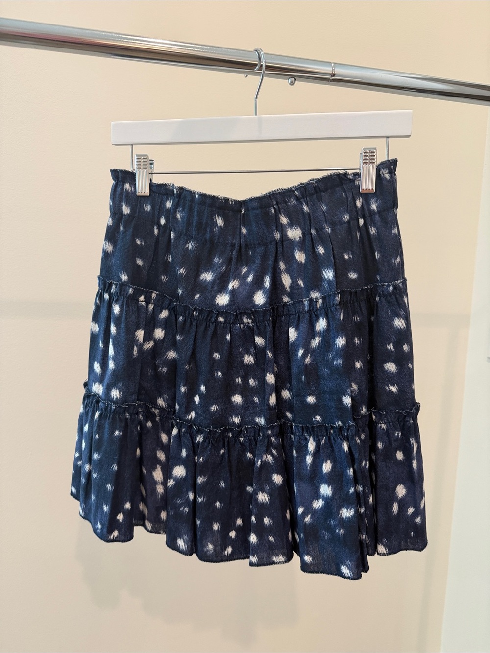 Navy Spot Tiered Mini Skirt with Elastic Waist